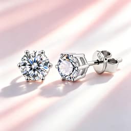 Classic 100% Moissanite Stud Earrings with Lace Six-Prong High-End Texture Elegant and Stylish Earrings