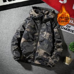 Camouflage Winter Cotton Jacket Thin Men's Wear Resistant Stainproof Warmth Youth Casual Long Sleeve Zipper Hooded Coat