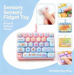 Candy Color Fidget Keycap Clicker Keychain Cute 26 Keys Stress Relief Keyboard Toy Bag Pendant Cartoon Fidget Key Ring