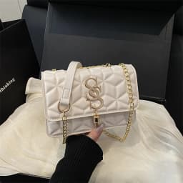 Fashionable Small Fragrant Style Argyle Quilted Small Square Bag Metal Letter Tassel Diagonal Cross Bag Commuter Shoulder Bag