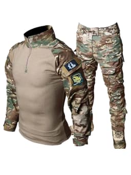 Men's Tactical Combat Uniform Set Black Military Frog Suit Long Sleeve Shirt Cargo Pants for Airsoft Hunting Training
