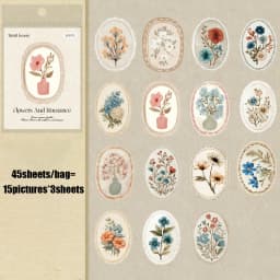 Mr. Paper 45pcs Serene Florals Sticker Pack - Boxed Flower Theme Collection, DIY Journal Collage Decor Set, Literary Stationery