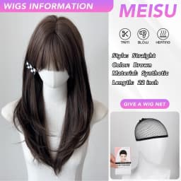 MEISU 22 Inch Synthetic Air Bangs Wig Straight Layered Straight Wigs Fiber Heat-resistant Party or Selfie For Women Daily Use