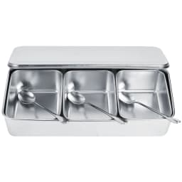 Stainless Steel Seasoning Box 3 Grids Multifunction Spice Container with Spoons Cover for Snacks Flour Dry Goods Fruits