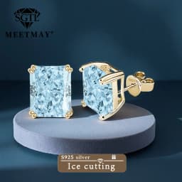 Bocarman Ice Cut Zircon Stud Earrings S925 Silver Paraiba Tanzanite Blue Mint Green Rectangular Multicolor Women Fine Jewelry