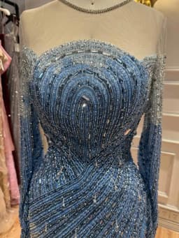 Serene Hill 2026 Luxury Blue Crystal Beaded Mermaid Evening Dress For Formal Wedding Party LA73544 Customized