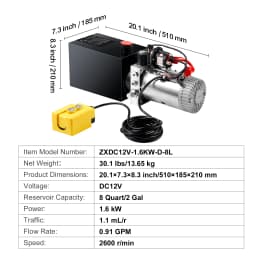 SucceBuy Hydraulic Pump 15 Quart Hydraulic Power Unit Double Acting Dump Trailer Pump, 0.91GPM Flow Rate DC 12V Hydraulic Pump