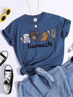 Happy Kitten Dancing Happily Printing T-shirts For Women Vintage Tshirts Oversize o-neck Top Fashion Soft Woman's Tshirts