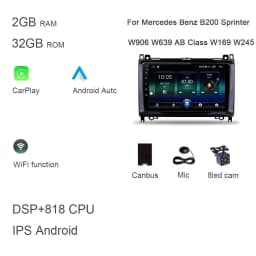 carplay 9" 4G LTE Android 13.0 128GB+8GB car Radio Car DVD Player For Mercedes Benz B200 W169 W245 Viano Vito Sprinter Crafter