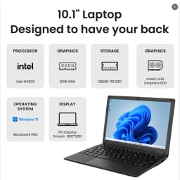 10.1 Inch Computer Laptop Windows 11 OS Preinstalled Quad Core 8GB+128GB Netbook HDMI Webcam Office (Black)