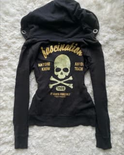 White Womens Autumn Winter Jacket Y2K Gothic Emo Slim Fit Sweatshirt Rivet Zipper Hoodie Harajuku Vintage Skull Graphic Print