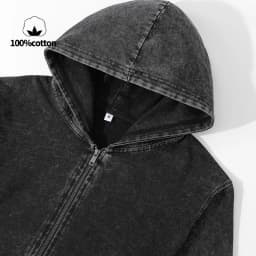 300gRetro Water - Washed Hooded Zip - Up Sweatshirt: 100% Cotton Loose Fit, Tailored Unisex, Loose Casual Sweatshirt