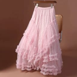 Boho Queens Women Irregular Hem High Waist Pleated embroidery Maxi Skirt Fashion Mesh Loose Puffy Skirt Fairy Cake Skirts