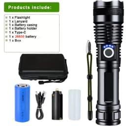 High Power LED Flashlight Super Bright Aluminum Alloy Rechargeable 26650 Battery Zoomable Flash Light for Camping