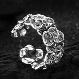 VENTFILLE 925 Sterling Silver Metal Flower Shell Geometric Rings For Women French Retro Romantic Open Thai Silver Rings