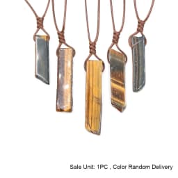 CSJA Healing Crystals Necklaces Irregular Natural Stone Slice Pendant Necklace Pink Quartz Labradorite Tiger Eye Jewelry H090