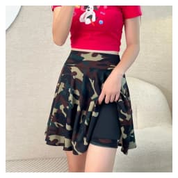 Women Flared Skirts Summer Basic Skirt Fashion Dancer Uniform Versatile Black Safety Pants Skirt Elastic Pleated Skirt Long 45CM