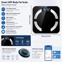 Intelligent Weight Scale, Body Fat Scale, Digital Bathroom Scale, Connected to App to Measure 17 Data Items, Supports 8 Members