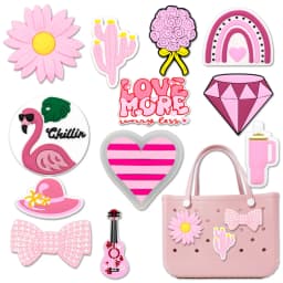 1/12pcs Pink Cactus Flower Charms For Beach Bag Accessories Pink Hat Heart Bow Handbag Decoration Flamingo Tote Bag Accessories