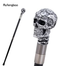 Silver Resin Rose Flower Skull Head Cane Decorative Cospaly Cane Halloween Mace Wand Crosier Performance Stage Cane 94cm