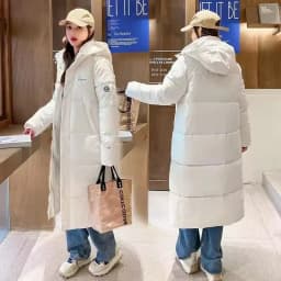 2025 Solid Long Down Parka Women with Hood Cotton Padded Jacket Winter Overcoat Fashion Thicken Warm Puffer Coat Female