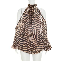 Women Striped Print Vacation Beach 2 Piece Set Lace Up Halter Off Shoulder Split Lantern Sleeve Blouse Tops + Shorts Casual Suit