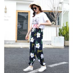Women's Mosquito-proof Cotton Silk Beach Summer Casual Flower Pants Artificial Cotton Summer Sleeping Pants Thin Adult Bloomers
