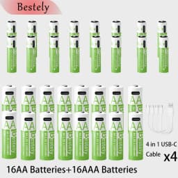New Rechargeable1.5V AA 13600mAh+AAA 6800mAh Lithium Battery,USB Fast Charging Li-ion Battery , 2000 Cycles with USB- C Cable