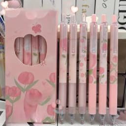 6 Pack Cute Click Pens, 0.5mm Ink, Office School Supplies, Christmas New Year Valentine's Day Gifts, Neutral Design school