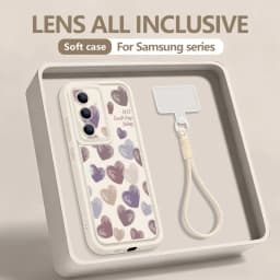Simple Love Heart Patterned Lanyard Phone Case For Samsung Galaxy A18 A57 A37 A27 A56 A36 A26 A17 A16 A55 A54 A15 Soft TPU Cover