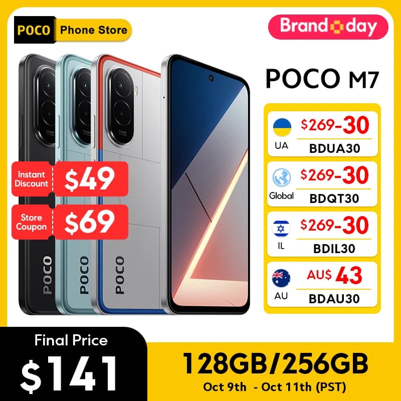 POCO M7 Global Version Smartphone 128GB/256GB Snapdragon 685 NFC 7000mAh battery Immersive 6.9" 144Hz Display 33W Turbo Charging