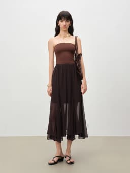 ZIQIAO Design-Forward Asymmetrical Drape Women Chiffon Skirt Spring 2026 New Arrival Soft Elegance Long Skirt Elastic Waistband