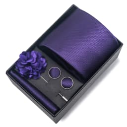2025 New Design Brand 8 cm Blue Striped Tie Handkerchief Cufflink Brooch Set Man Gift Box Wedding Gift Fit Formal Party