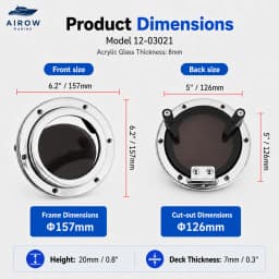 5"-7" Boat Porthole Window AISI 316 SS Round Portlight Anti-Glare Marine Portlight Hatch 8mm Smoked Acrylic for Yacht Cabin RV