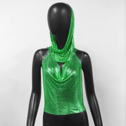 AKYZO Women's Metal Suspender Top Backless Halter Neck Sequins Tank Top Turban Nightclub Sexy Summer 2 Pcs Set 