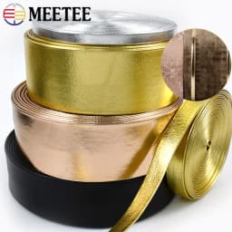 Meetee 5M 5-30mm Synthetic PU Leather Ribbon Trim in Gold Silver Rosegold Colors for Bag Clothing Jewelry Bows DIY Craft Decor