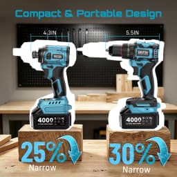 SEESII 3/8'' Drill & 1/4'' Impact Driver 21V Cordless Electric Brushless Drill Impact Wrench Variable Speed Screwdriver Battery Powered Tool Kit with 2x4.0Ah Batteries LED Light