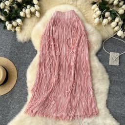 New In 2026 Spring Summer Tassel Midi Long Skirt For Women Trendy High Waist Streetwear Casual Skirts