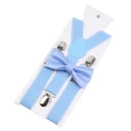 Adjustable Elastic Leather Suspenders Bowtie Set Men Women Baby Blue Braces Straps For Wedding Y-Back Shirt Accessories Gift
