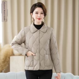 Lightweight Casual Cotton Jacket for Middle-Aged Women  Collar Diamond Patterned Coat Stylish And Warm Mom Clothes