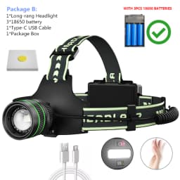 Powerful Super 60W Spotlight Headlight Sensing Head Lamp Type-C Apple Input USB Output Power Display With Night Light Strip
