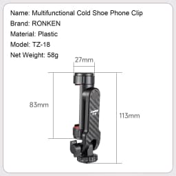 Ronkoen TZ-18 For Samsung iPhone Xiaomi Cellphone Universal 360° Mobile Phone Clip Holder for 1/4 Screw Tripod Mount Adapter