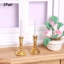 1Pair Dollhouse Miniature Candle Holder 1/12 Mini Candlestick Candelabra Model Home Decor Toy Doll House Accessories