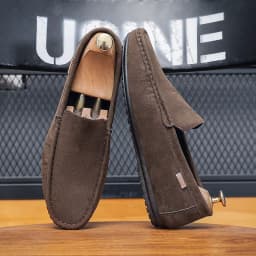 Men's Genuine Leather Handcrafted Slip-On Shoes - Breathable Comfortable Rubber Bottom Casual Formal Loafers