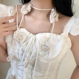 Temperament Rose Handmade Waist Chain Women's Elegant Versatile Crochet Flower Long Necklace Decorative Skirt Belt Accessories