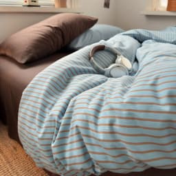 Soft Washed Cotton Bedding Set Blue Brown Stripe Duvet Cover Set With 2 Pillowcases For Daily Bedroom Decor Twin Queen No Sheet