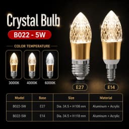 E27/E14 Acrylic Crystal Decorative LED Bulb High CRI Ra97+ 3000K 4000K 6000K for Corridor Balcony Study Cabinet Indoor Lighting