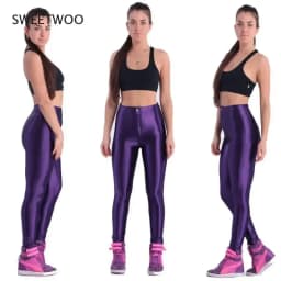 2025 American Style Pencil Pants Shiny Disco Pants High Waist Women\\'s Trousers Leggings Pants