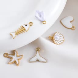 10pcs Trend White Enamel Ocean Coral Conch Fish Bones Fishtail Heart Charms Alloy Pendants DIY Necklace Keychain Jewelry Making