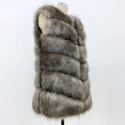 Women Faux Fox Fur Vest Coats Solid Mid Length Fur Jackets V Neck Sleeveless Thick Warm Fur Casual Loose Fit 2026 Autumn Winter